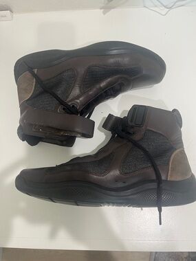 Prada Brown and Black High-Top Utility Boots